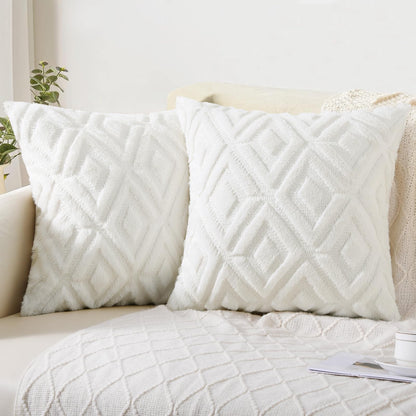 Pallene Plush Faux Fur Pillow Covers 20x20 - Cream White Set of 2